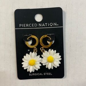 NWT Pierced Nation Gold and White Daisy Drop Earrings